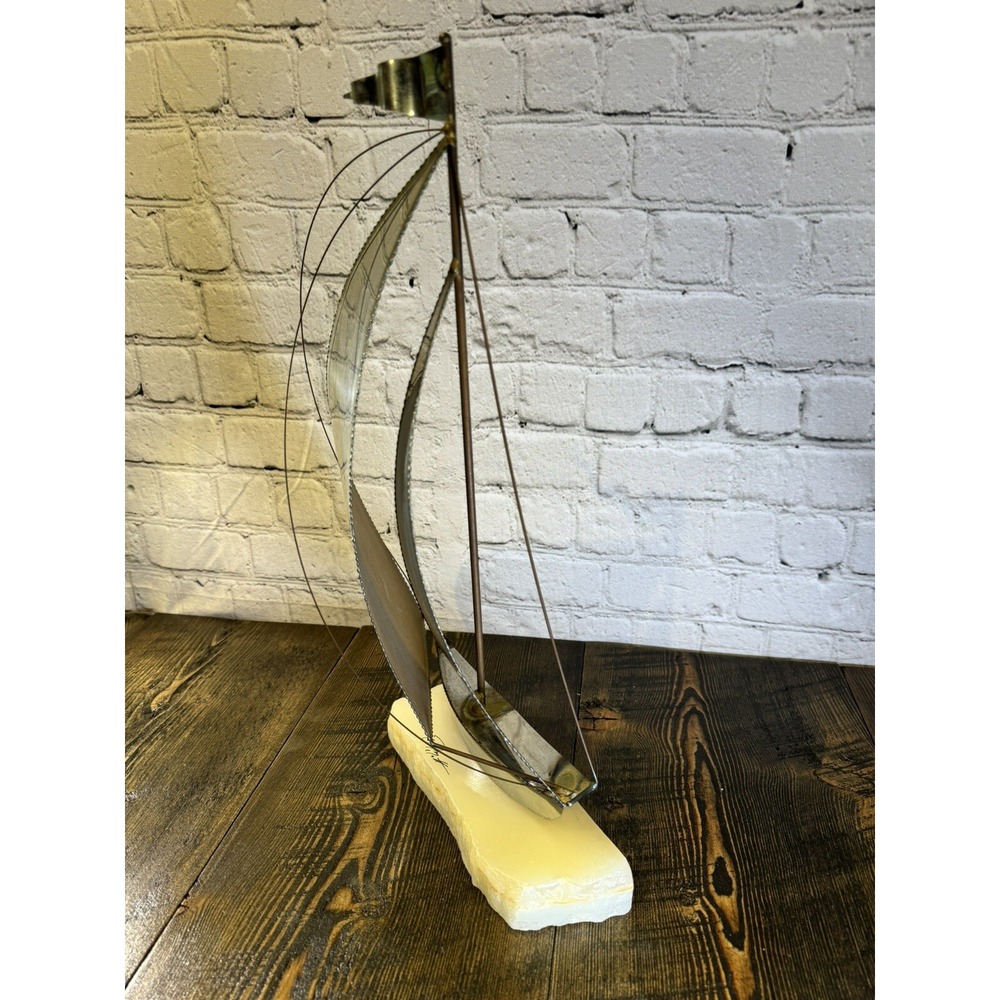Vintage Signed John DeMott Art Metal Sailboat 17" Onyx Collectible 1975 boat - Picture 7 of 16